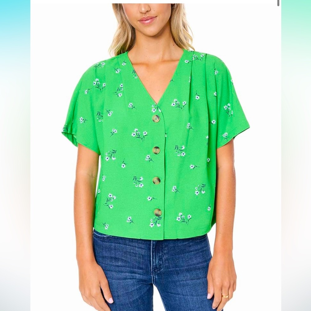 Elodie pleated shoulder button up blouse